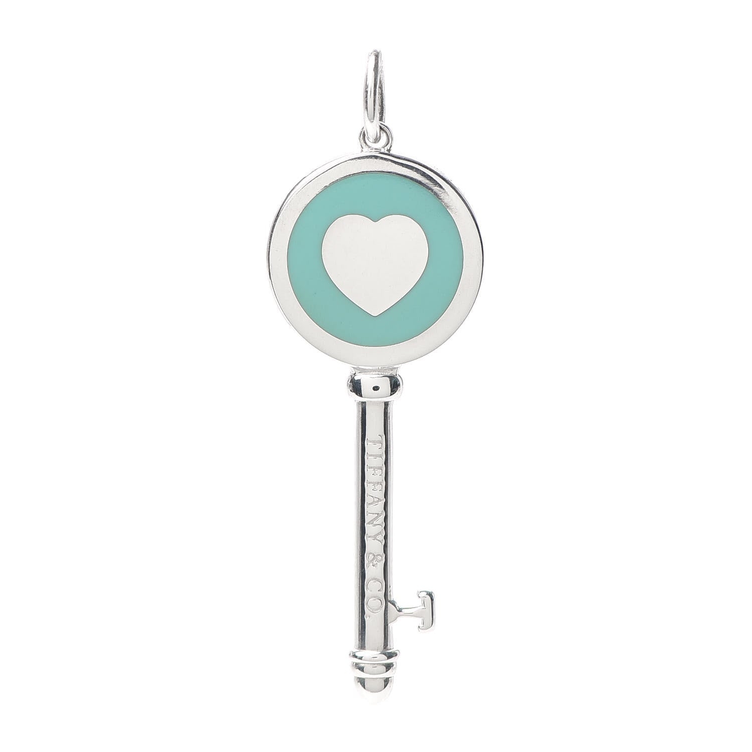Tiffany Sterling Silver Enamel Heart Key Pendant Blue 1 of 3