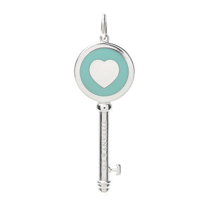 Tiffany Sterling Silver Enamel Heart Key Pendant Blue 1 of 3