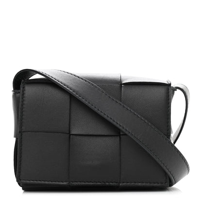 Bottega Veneta Lambskin Maxi Intrecciato Extra Mini Cassette Crossbody Bag Black 1 of 9