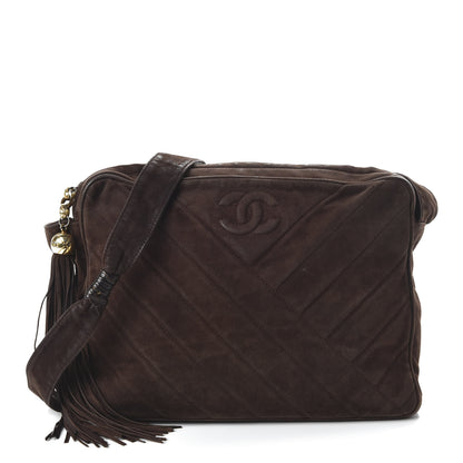 Chanel Suede Chevron Medium CC Tassel Camera Case Brown 1 of 11