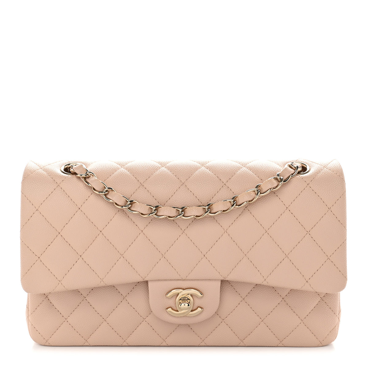 Caviar Quilted Medium Double Flap Light Beige