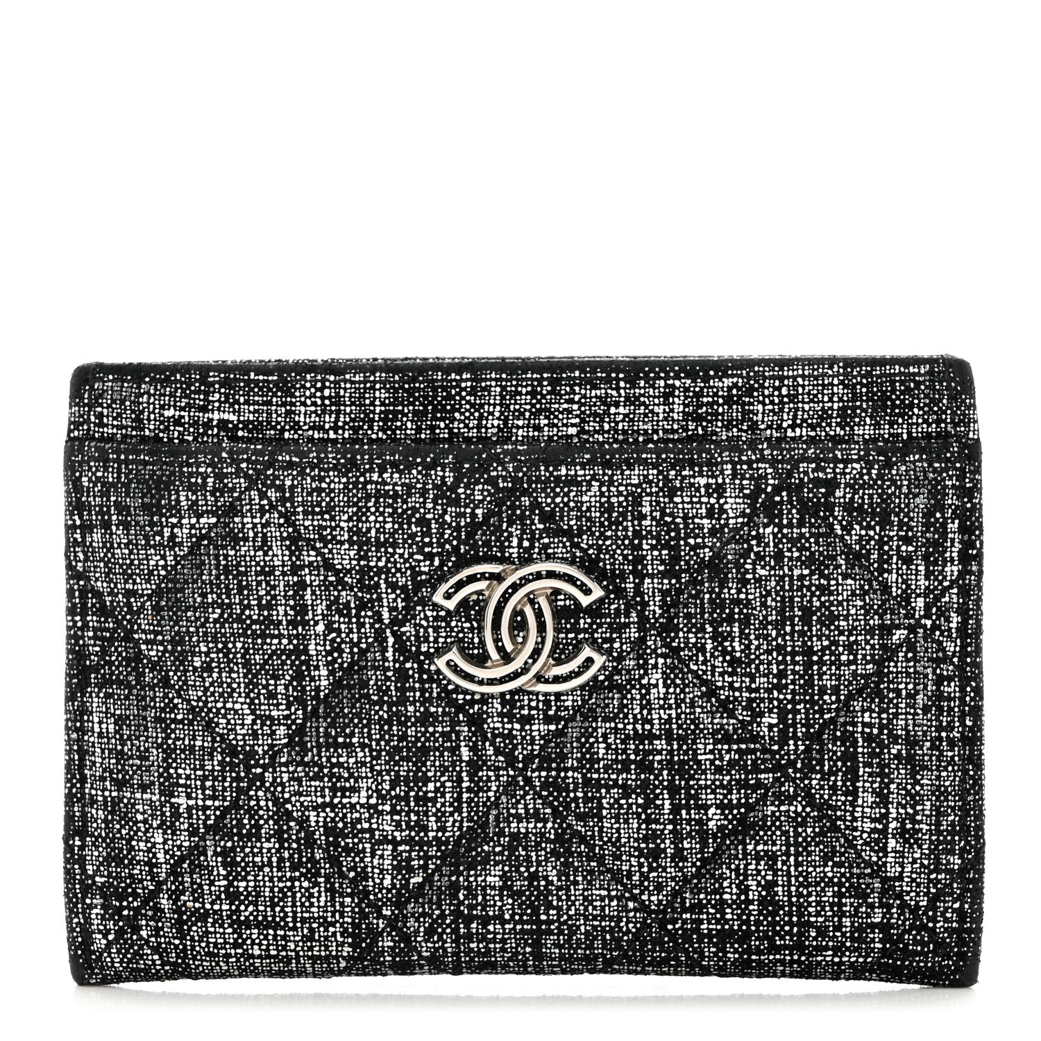 Chanel Metallic Fabric Quilted CC Card Holder Silver 1 of 7