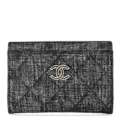 Chanel Metallic Fabric Quilted CC Card Holder Silver 1 of 7