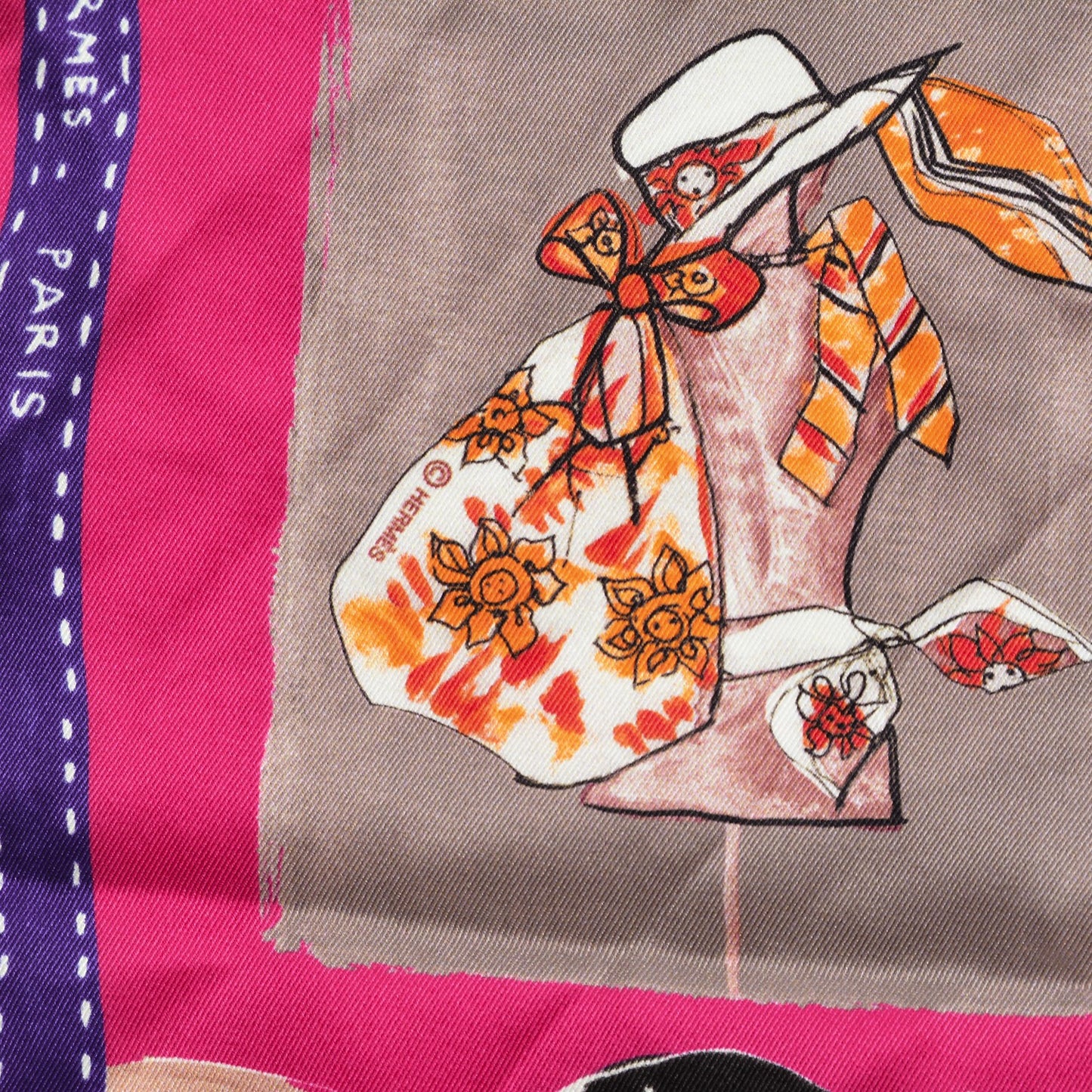Silk J'aime Mon Carre Scarf 70 Rose Indien Marron Glace Orange
