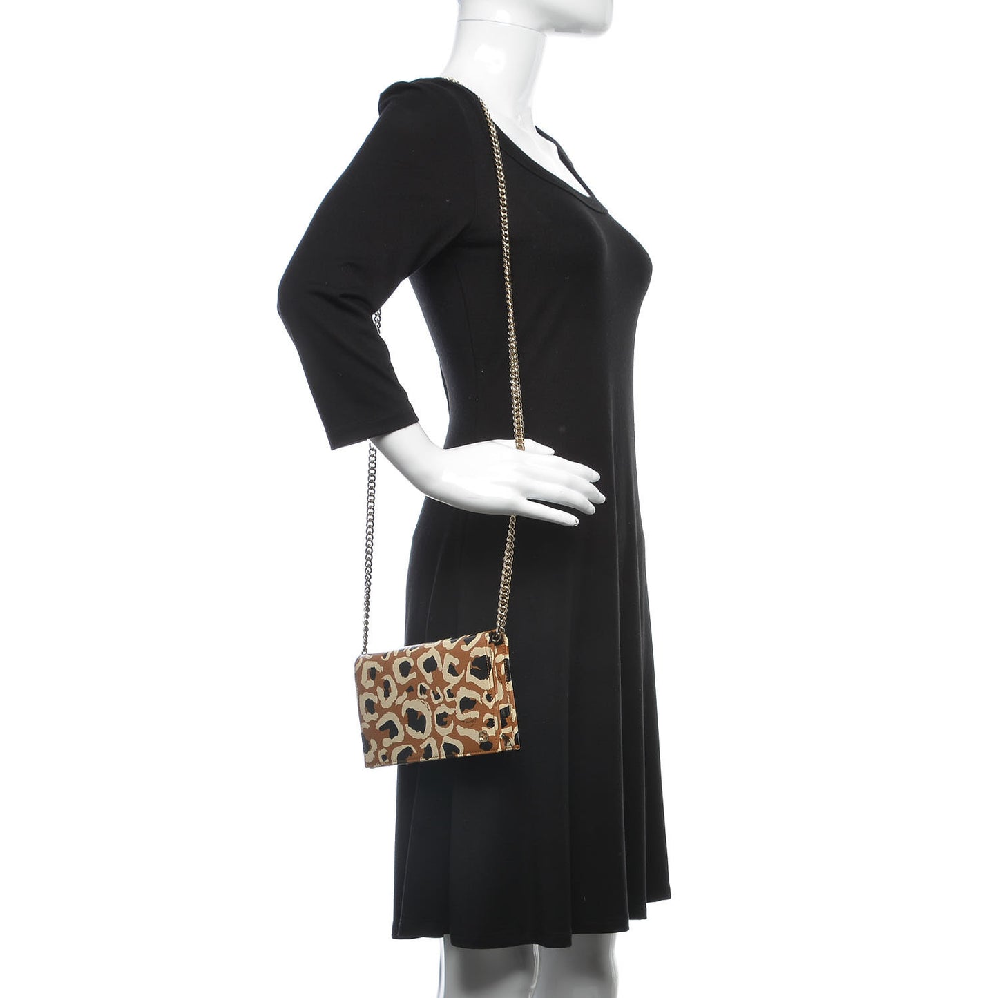 Patent Leopard Print Betty Chain Wallet Tobacco Black