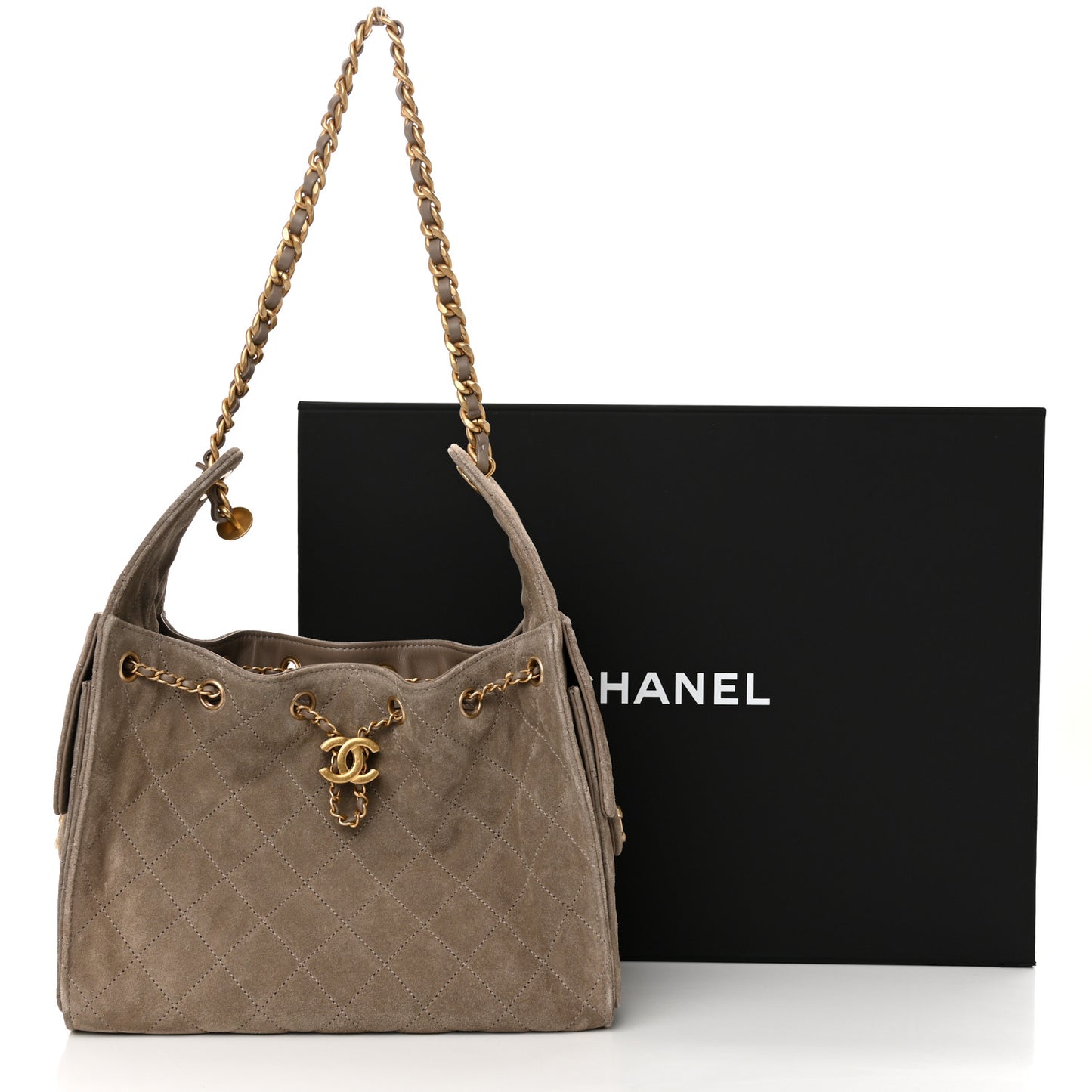 Suede Quilted Small Chanel 25 Handbag Dark Grey