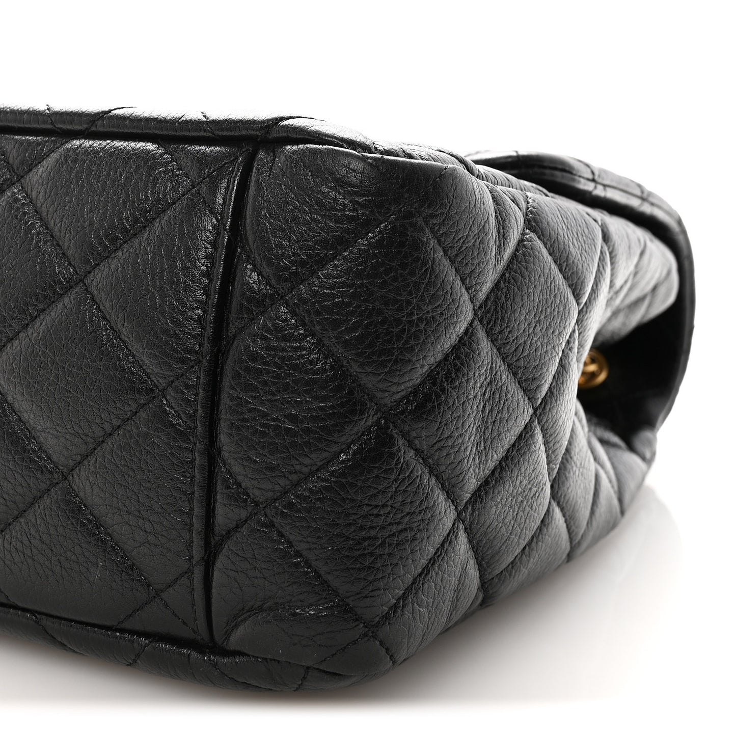 Grained Calfskin Quilted XXL Travel Flap Bag Black
