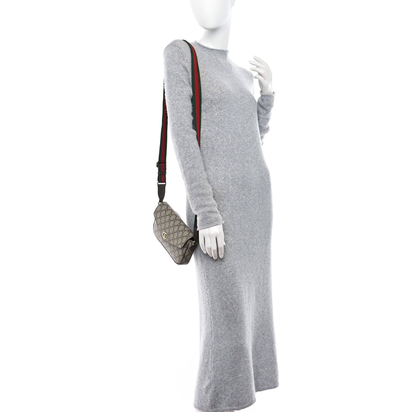 GG Supreme Monogram Textured Dollar Calfskin Web Mini Ophidia Envelope Shoulder Bag Beige Ebony