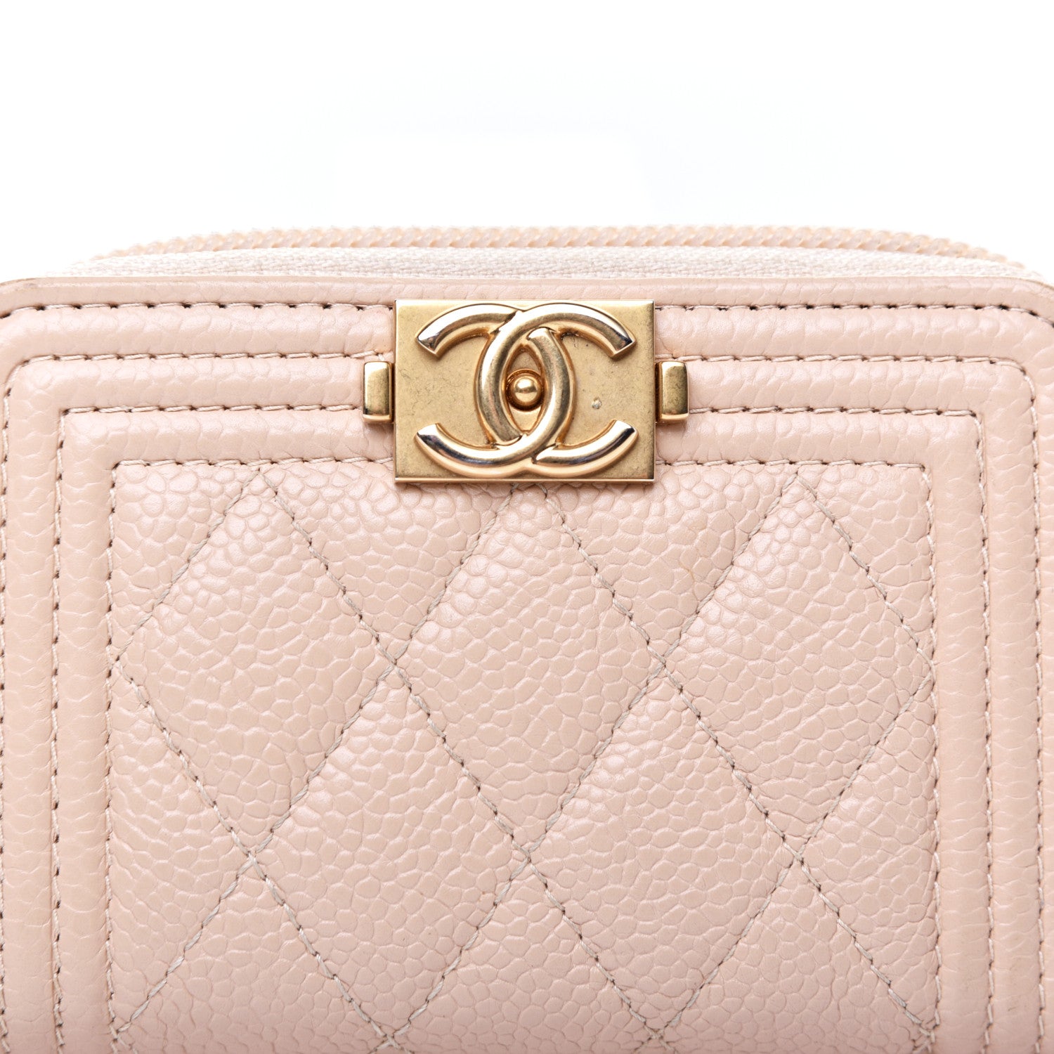 Chanel Caviar Quilted Boy Zip Around Coin Purse Wallet Beige Clair 8 of 9