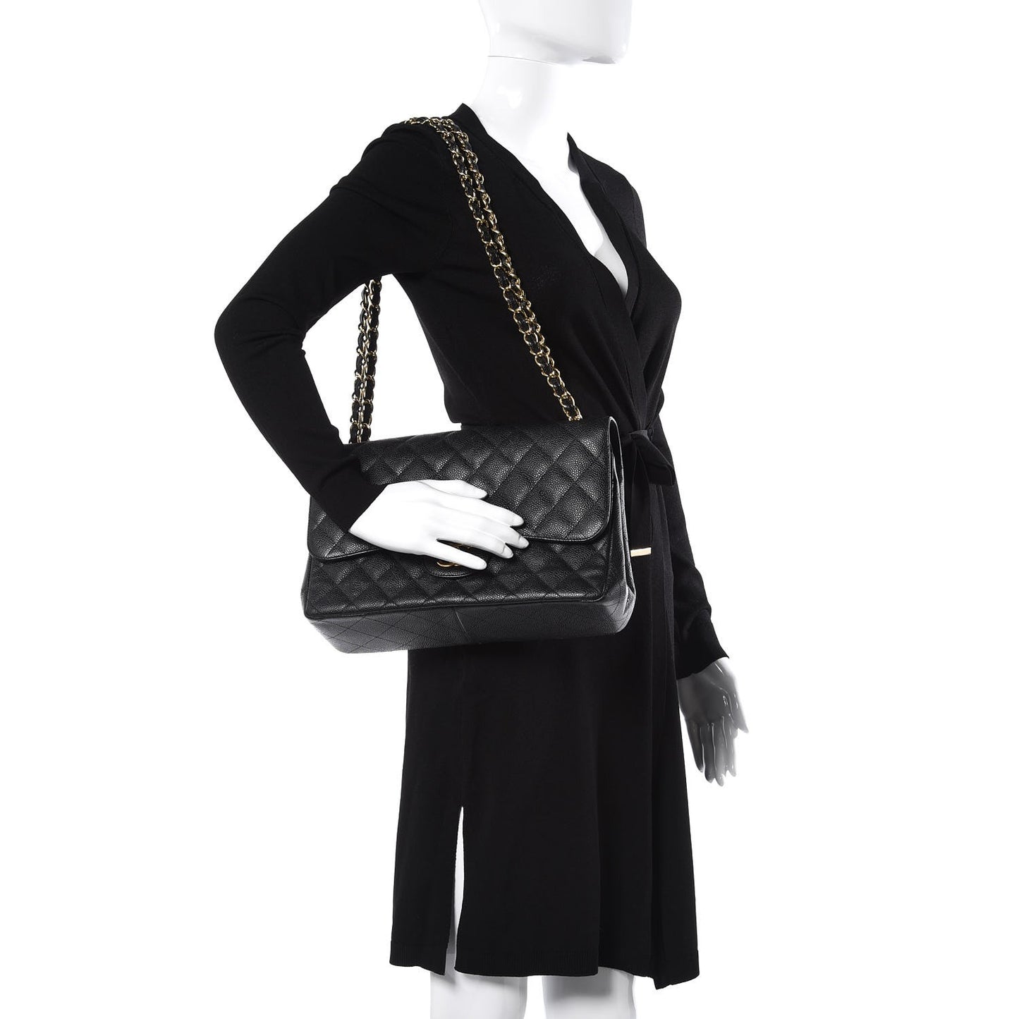 Caviar Quilted Jumbo Double Flap Black