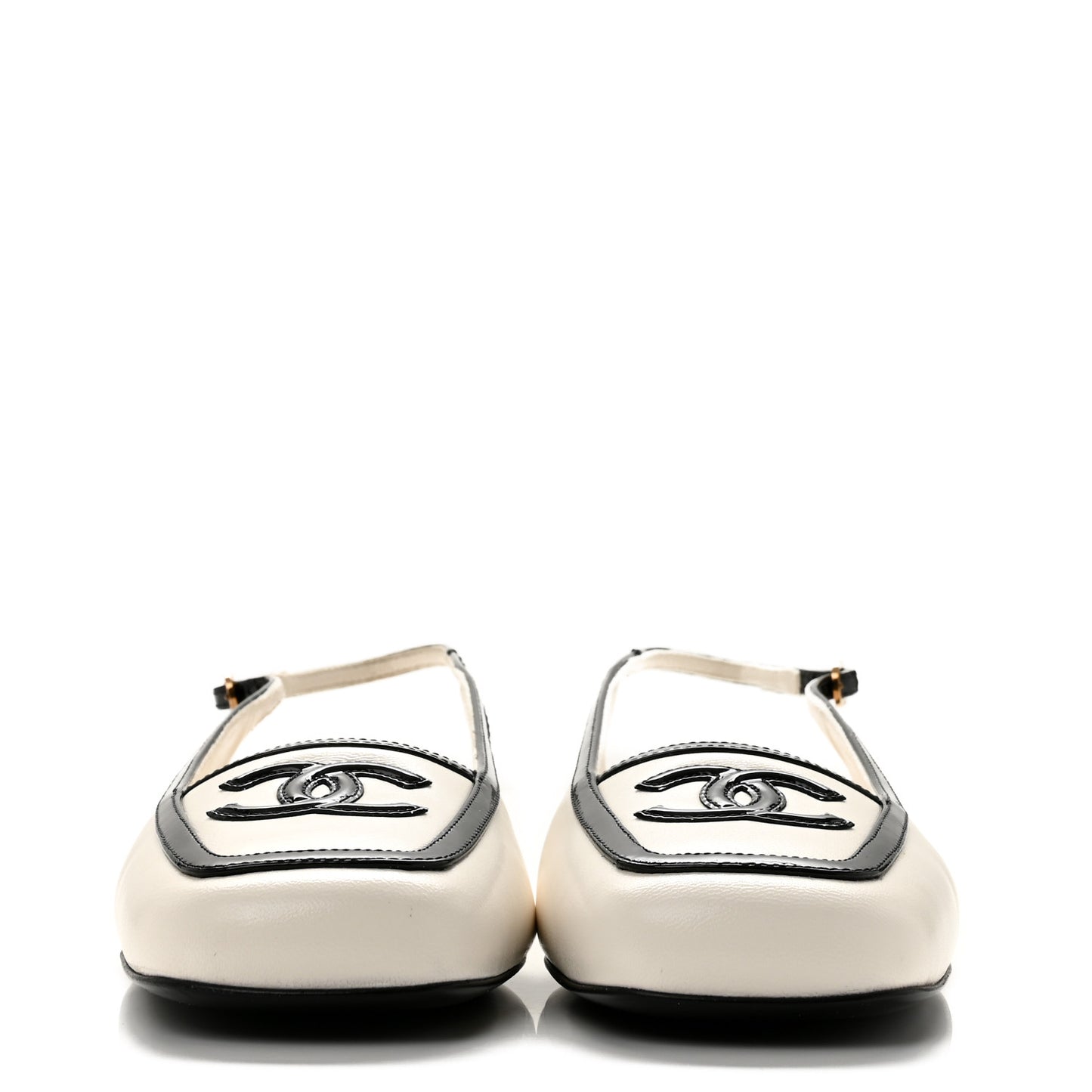 Lambskin Patent Calfskin CC Slingback Flats 37.5 White Black
