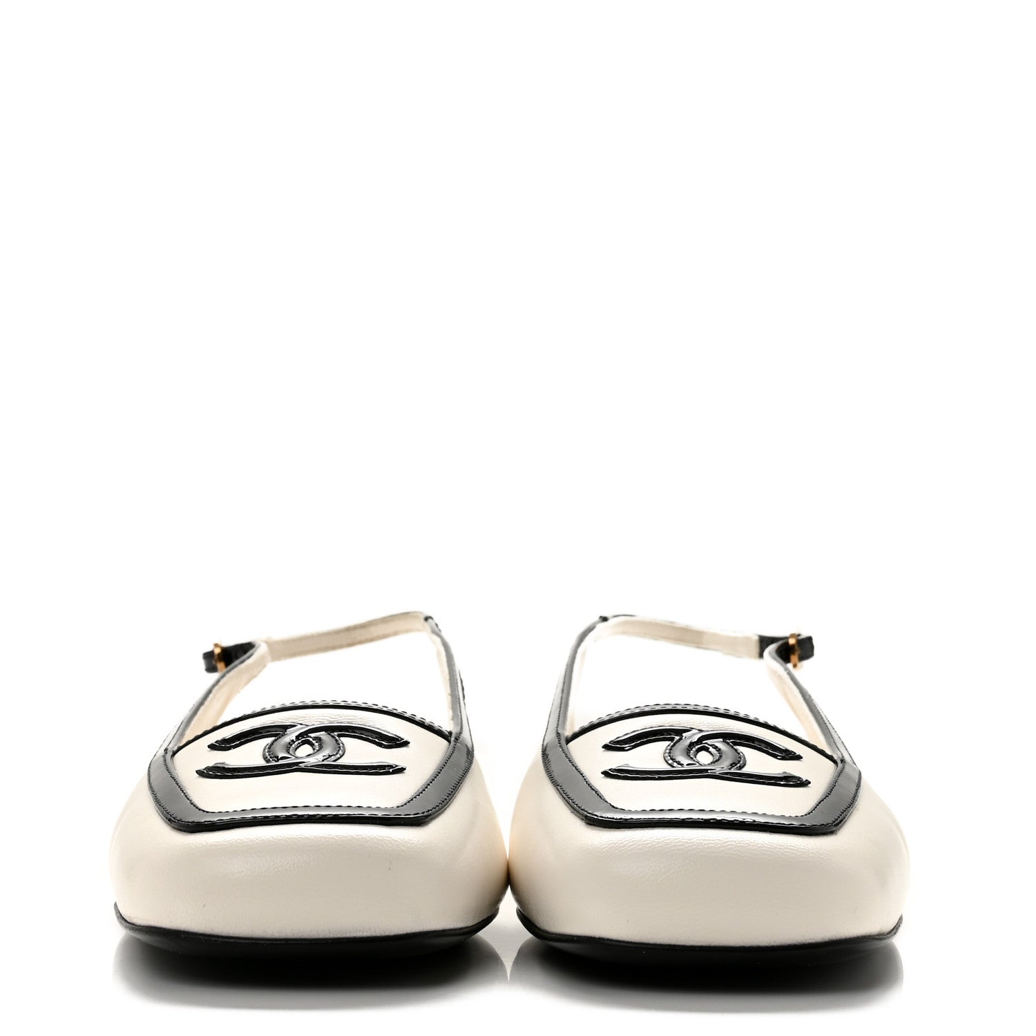 Chanel Lambskin Patent Calfskin CC Slingback Flats 37.5 White Black 3 of 10