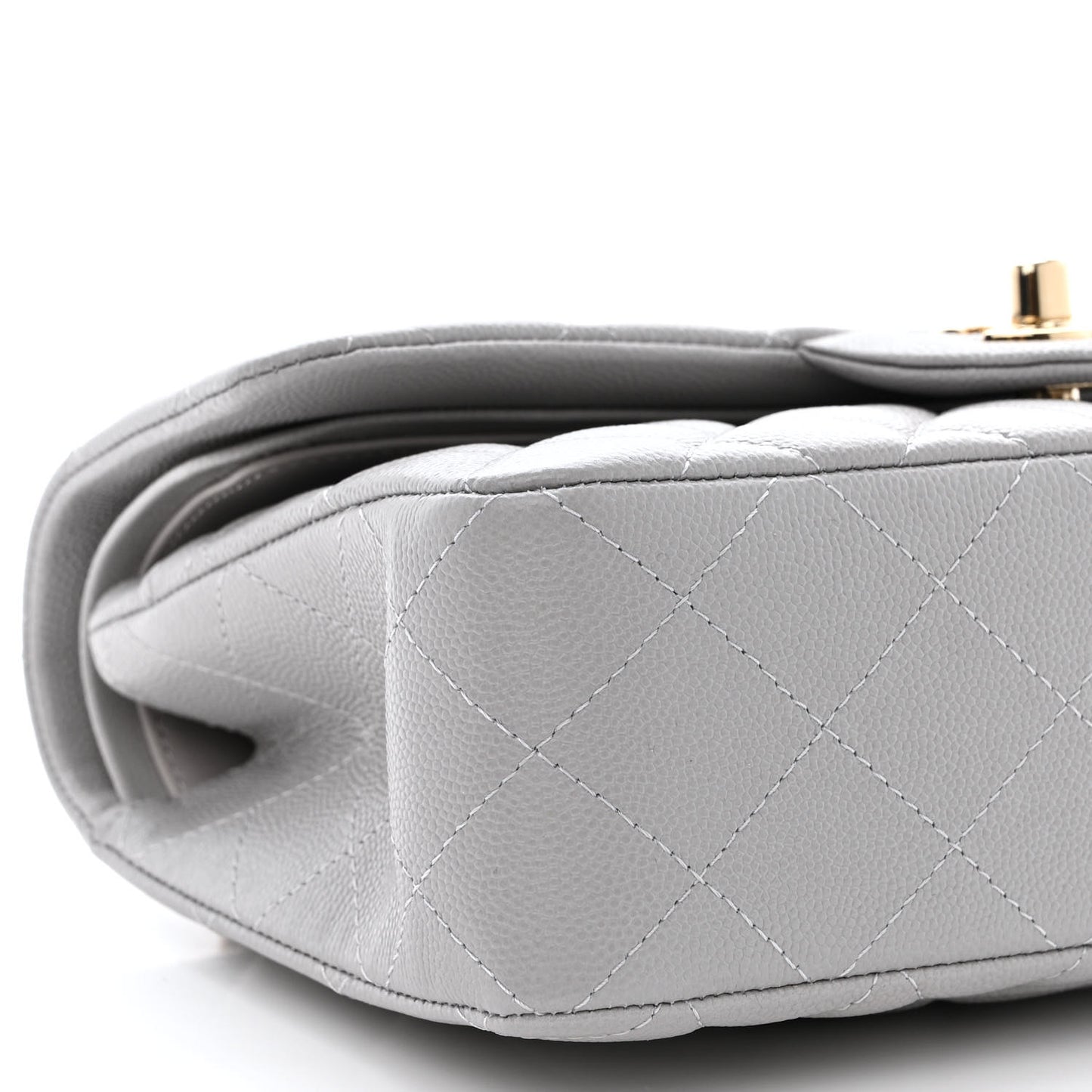 Caviar Quilted Small Double Flap Grey