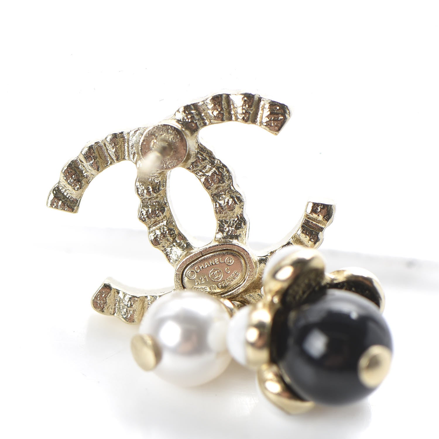 Chanel Crystal Bead Pearl CC Drop Earrings Gold White Black 4 of 5