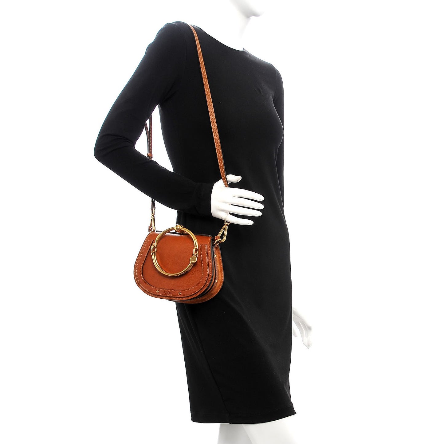 Calfskin Suede Small Nile Bracelet Bag Caramel