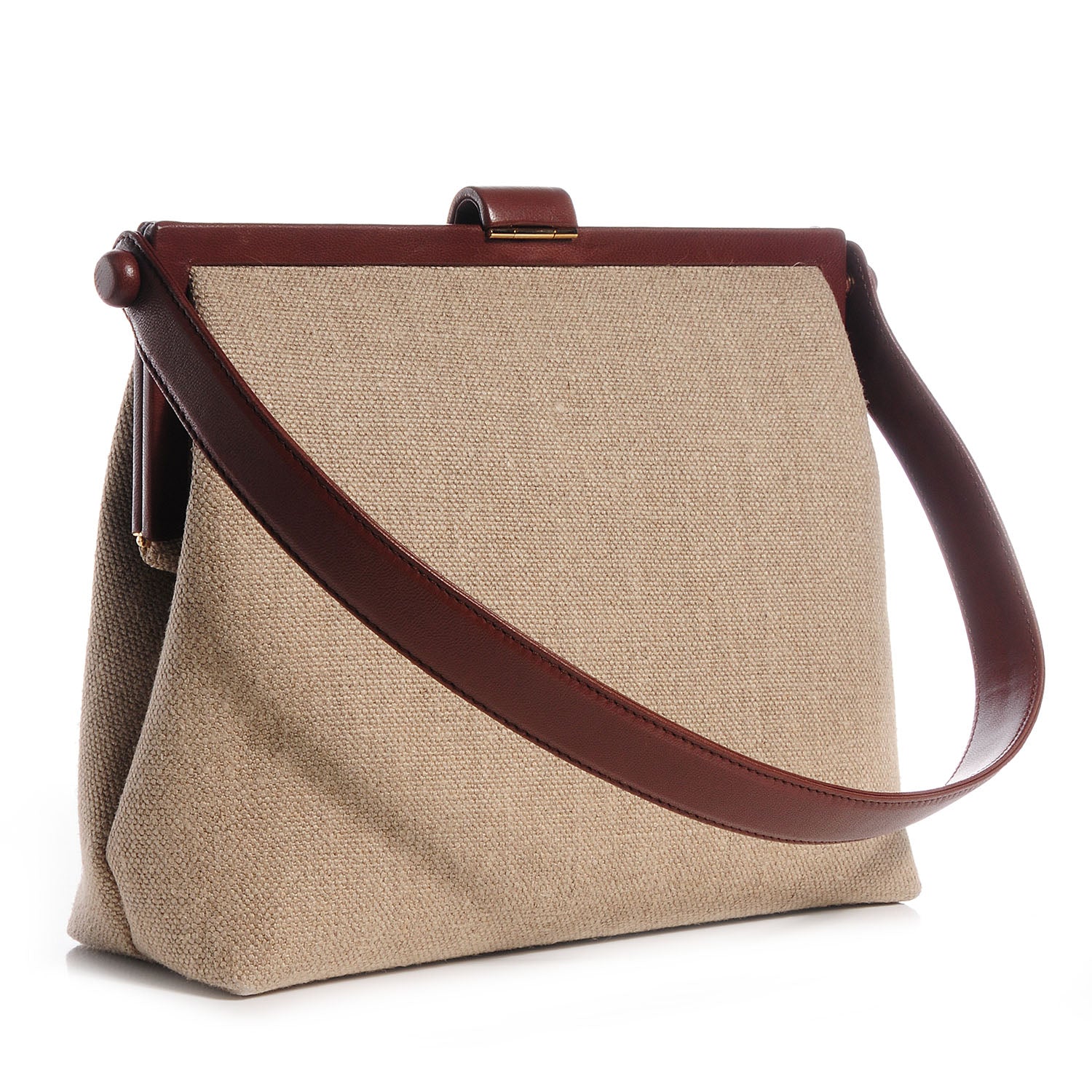 Chanel Linen Frame Shoulder Bag Beige 3 of 7