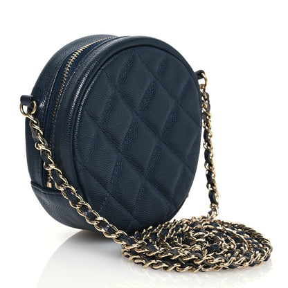 Chanel Caviar Quilted Round Clutch With Chain Navy 3 of 11