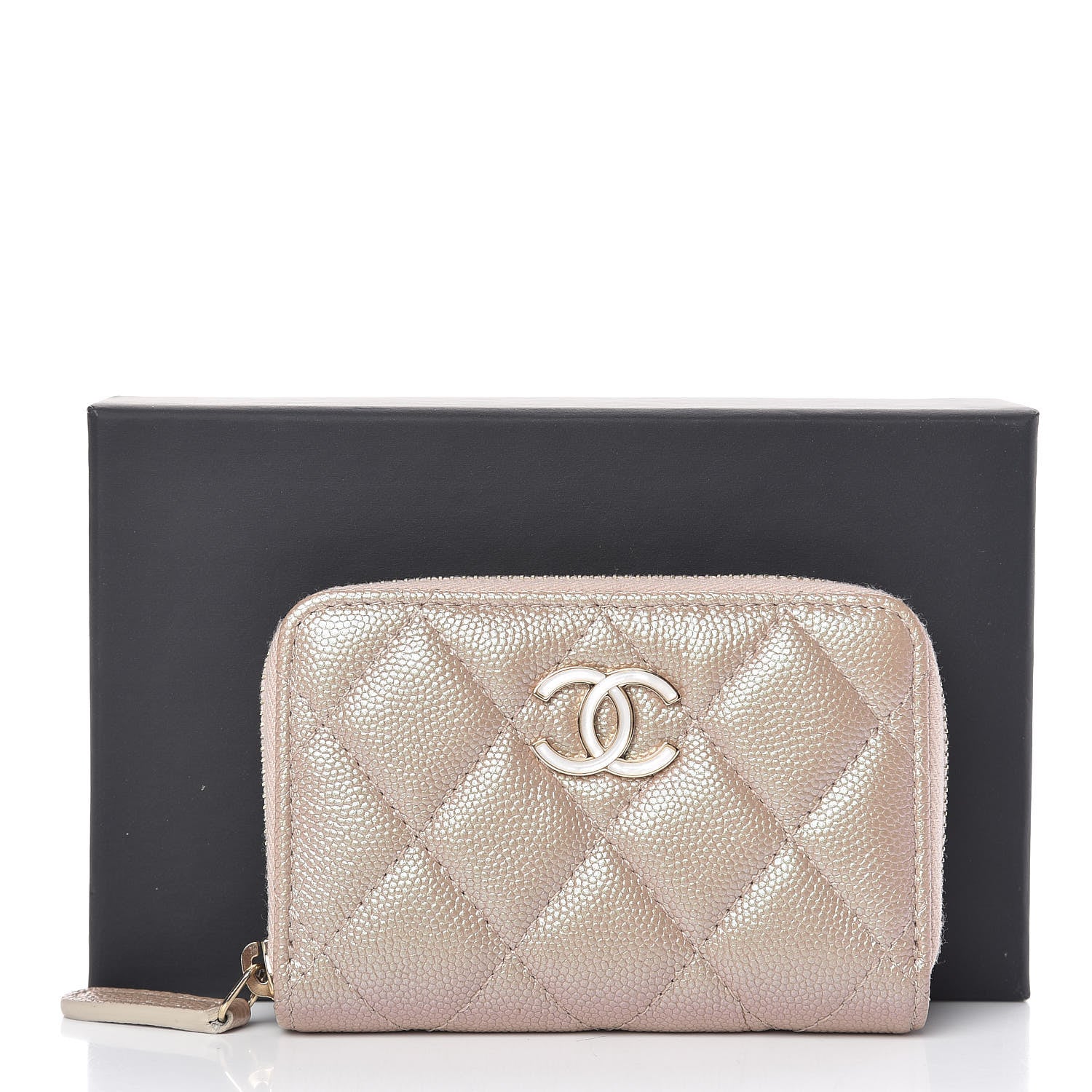 Chanel Iridescent Caviar Quilted Zip Around Coin Purse Beige 8 of 8