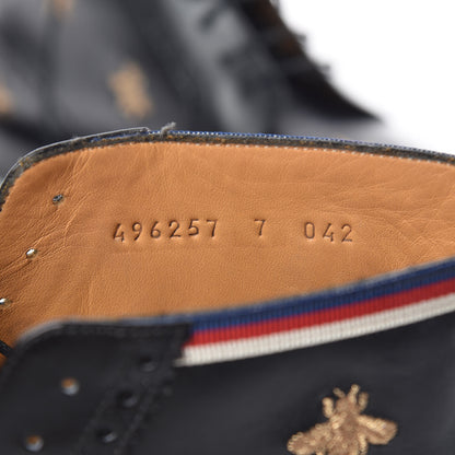 Gucci Calfskin Sylvie Web Bee Star Embroidered Mens Brogue Captoe Boots 7 Black 6 of 13