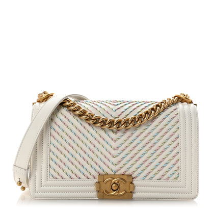 Chanel Calfskin Chevron Embroidered Medium Boy By The Sea Flap White 1 of 10