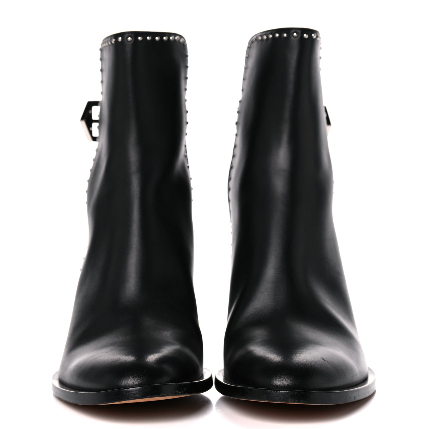 Smooth Calfskin Elegant Studded Ankle Boots 39.5 Black