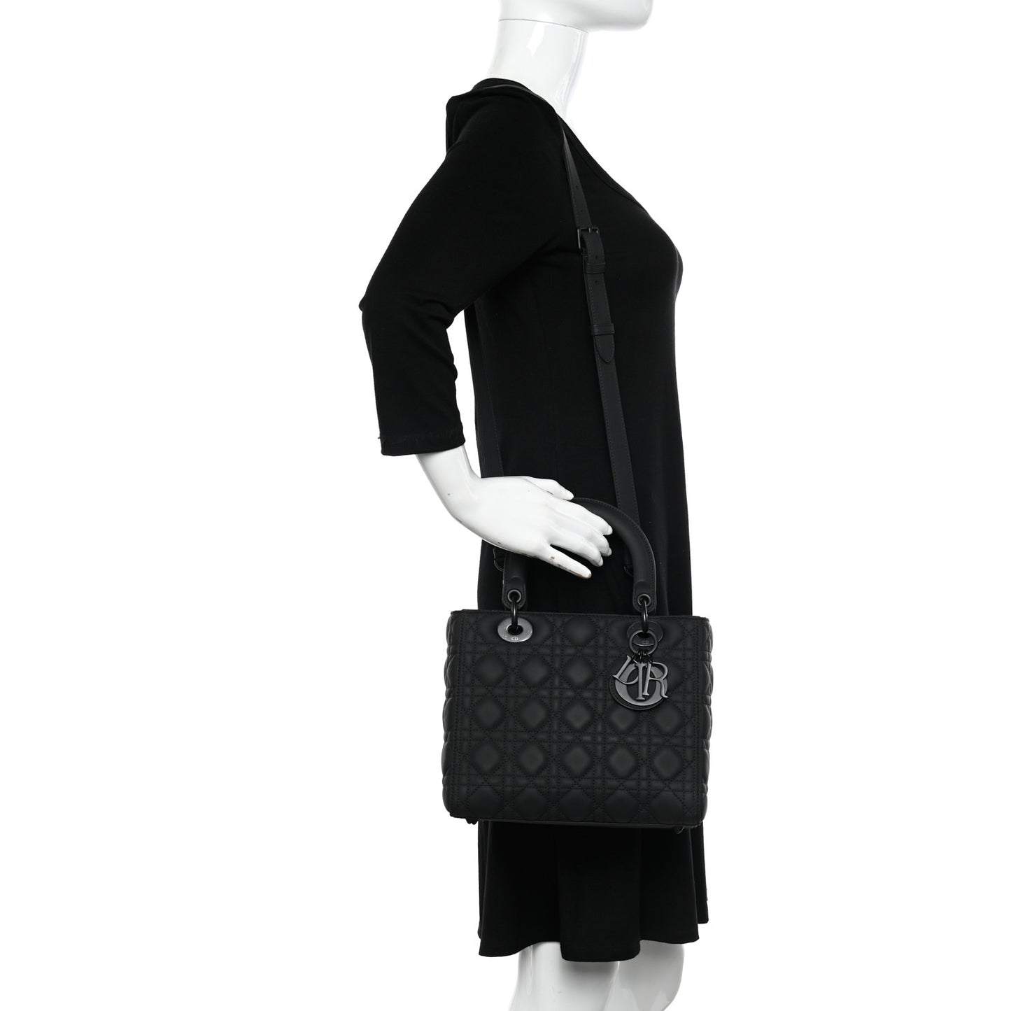 Ultra Matte Calfskin Cannage Medium Lady Dior Black