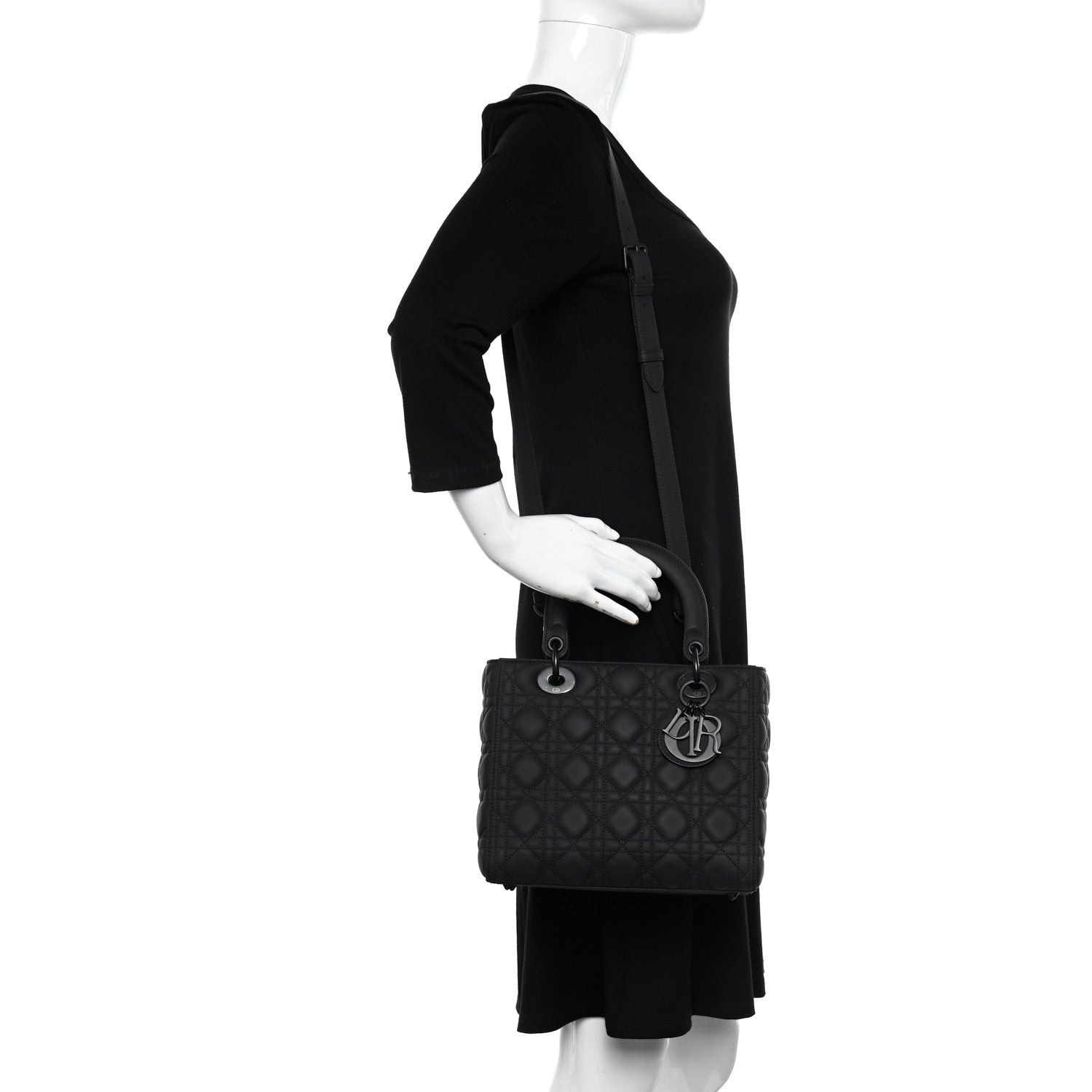 Christian Dior Ultra Matte Calfskin Cannage Medium Lady Dior Black 2 of 9
