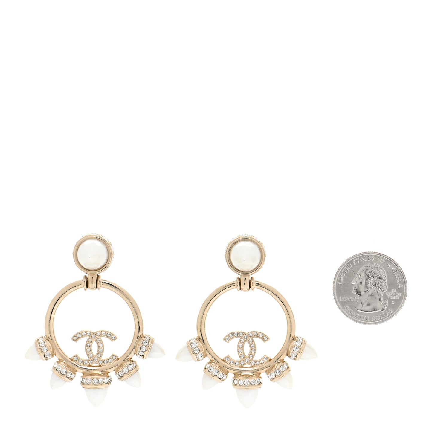 Crystal Pearl CC Round Drop Earrings Gold