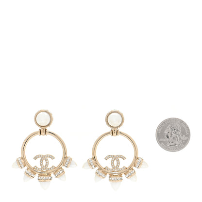 Chanel Crystal Pearl CC Round Drop Earrings Gold 2 of 4
