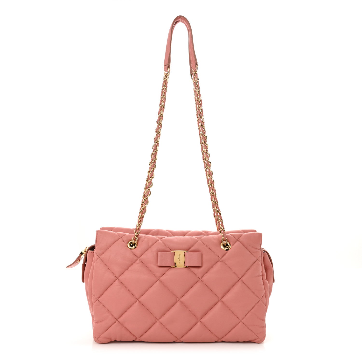 Salvatore Ferragamo Nappa Quilted Medium Ginette Shoulder Bag Pink 1 of 12
