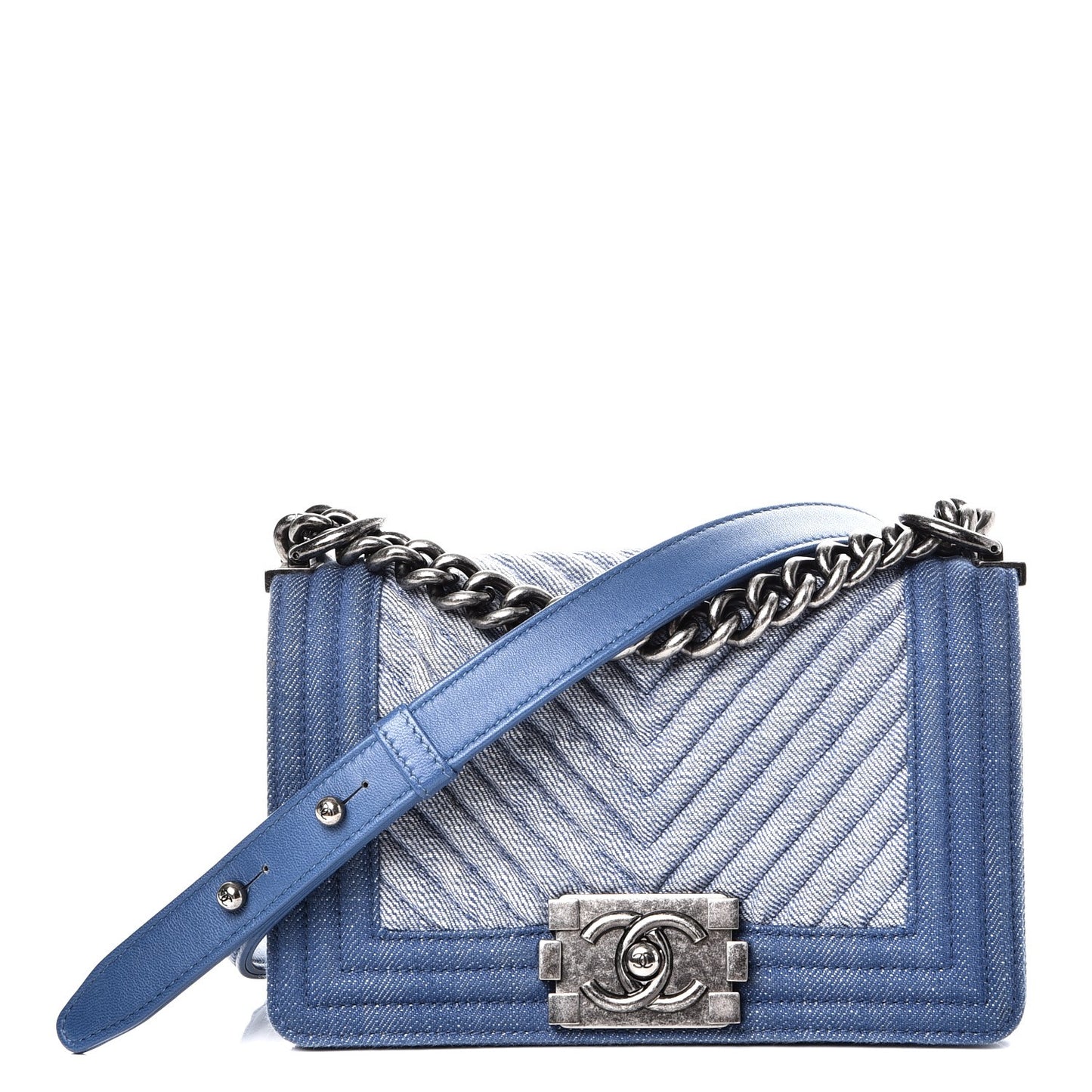 Denim Chevron Small Boy Flap Light Blue
