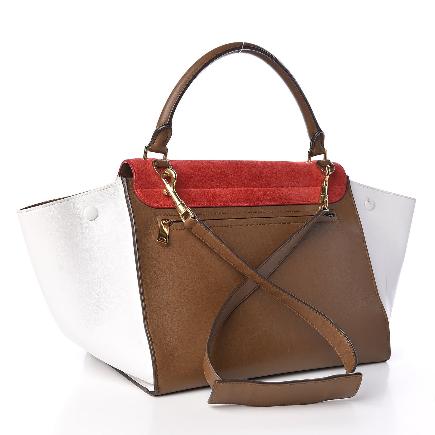 Smooth Calfskin Suede Medium Tri-Color Trapeze Vermillion