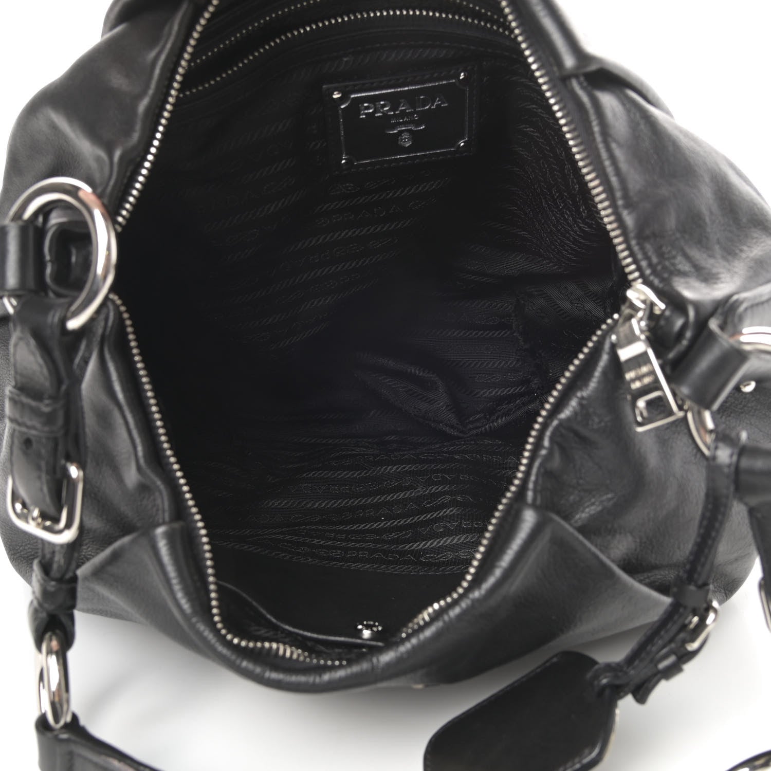 Prada Soft Calfskin Pleated Hobo Black 5 of 15