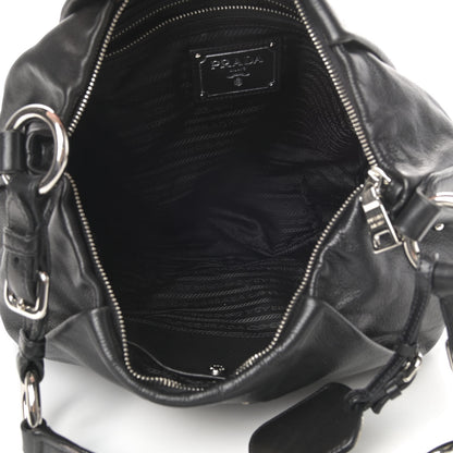 Prada Soft Calfskin Pleated Hobo Black 5 of 15
