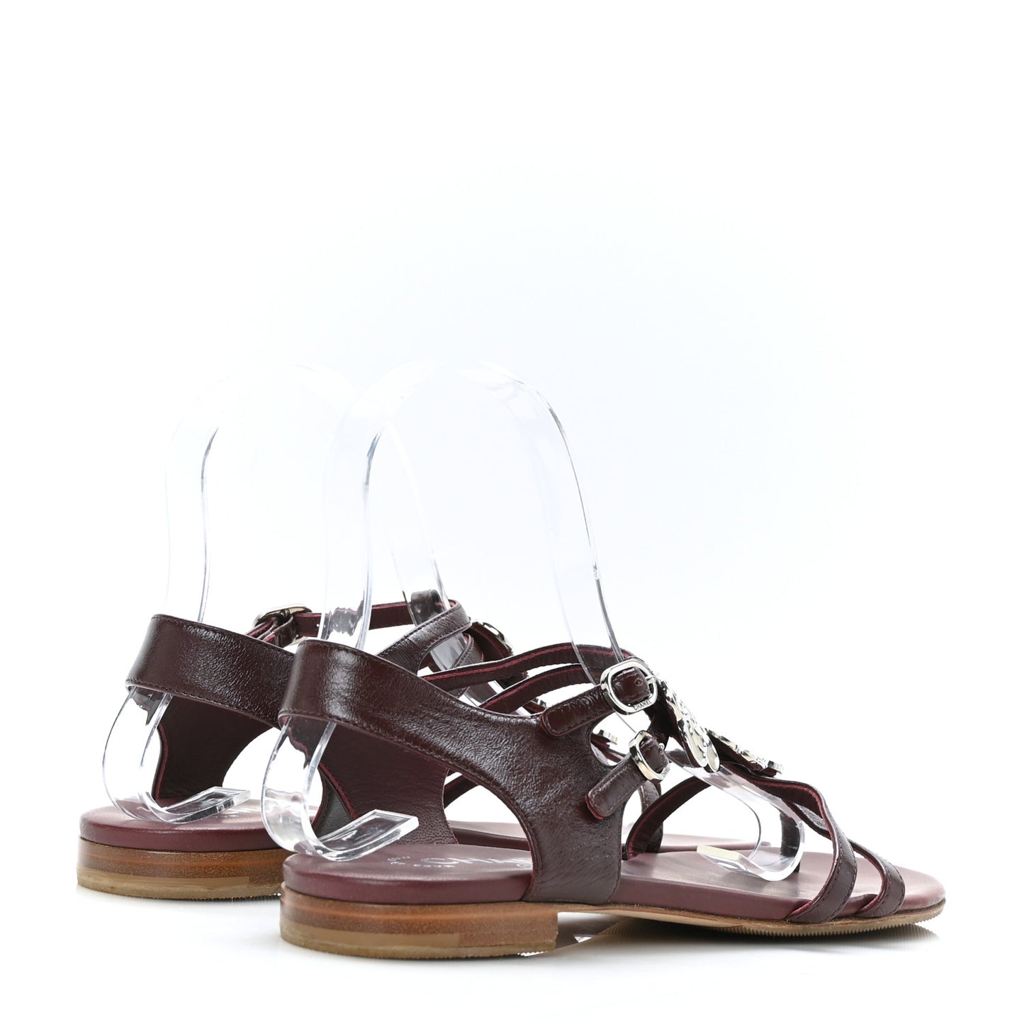 Calfskin Camellia Thong Sandals 37 Burgundy