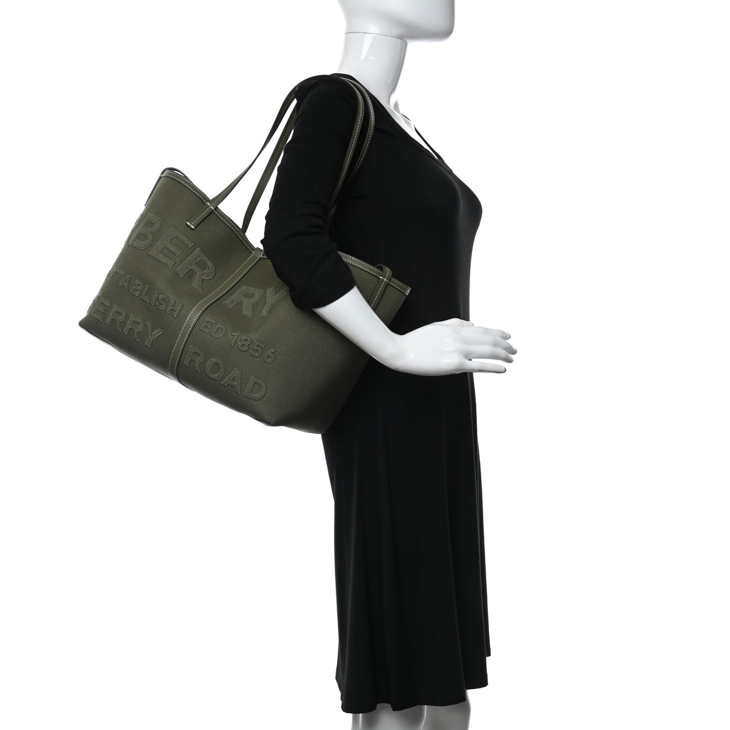 Cotton Canvas Horseferry Print Tote Dark Fern Green