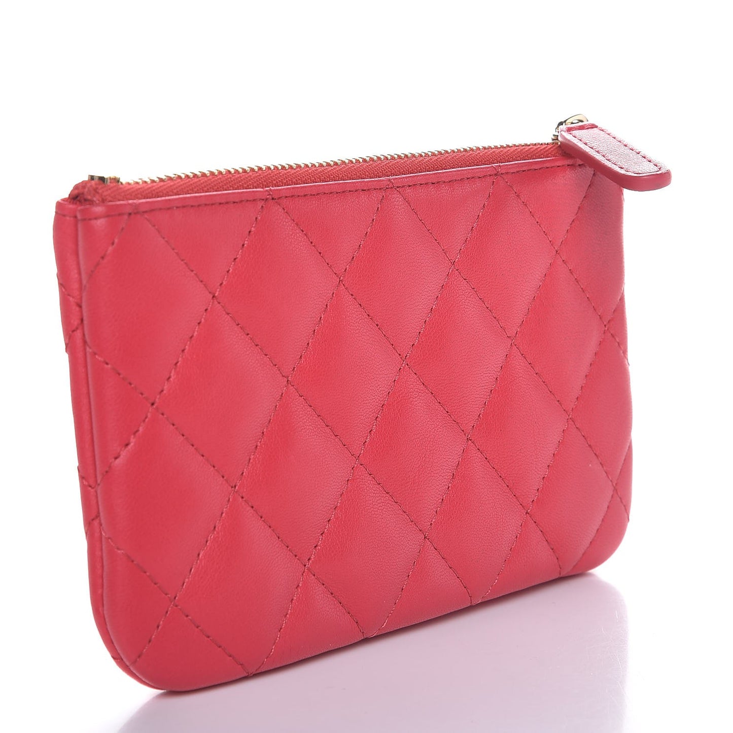 Lambskin Quilted Small Cosmetic Case Dark Pink