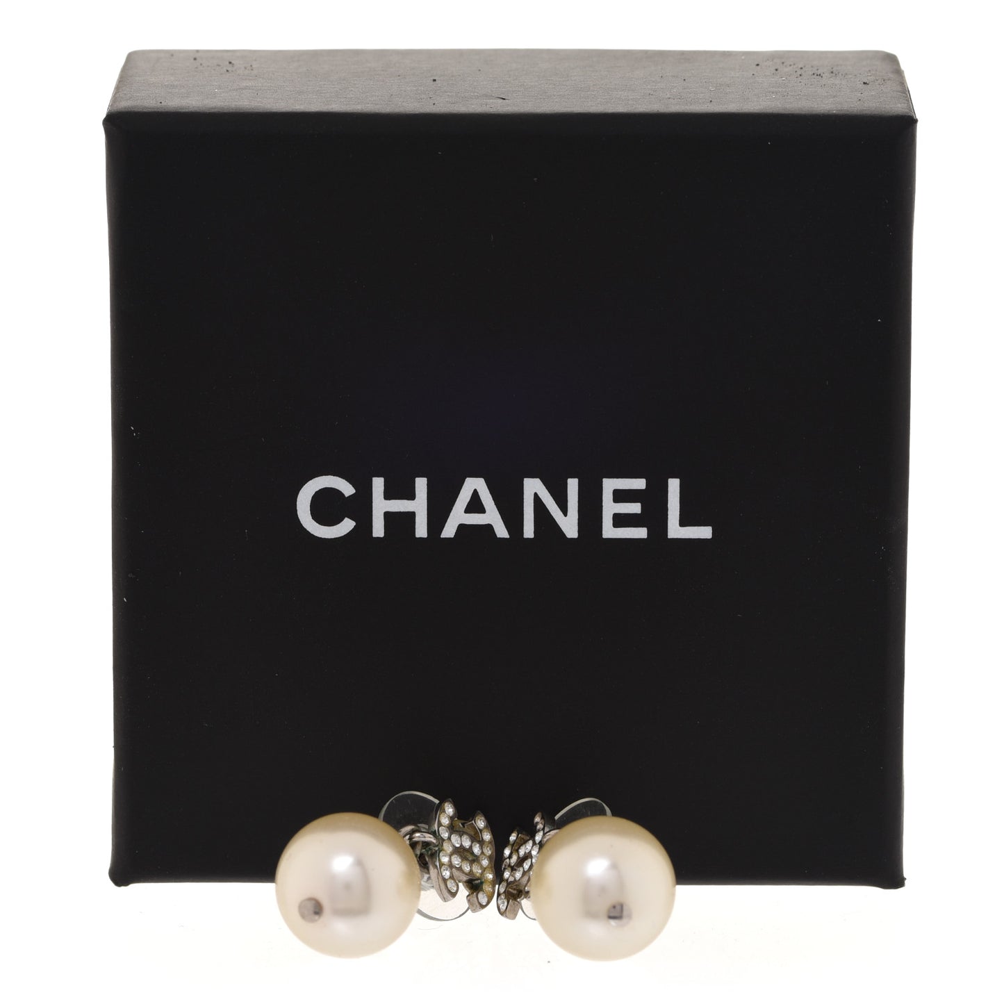Crystal Pearl CC Drop Earrings Silver Pearly White