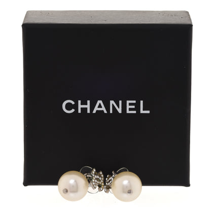 Chanel Crystal Pearl CC Drop Earrings Silver Pearly White 5 of 5