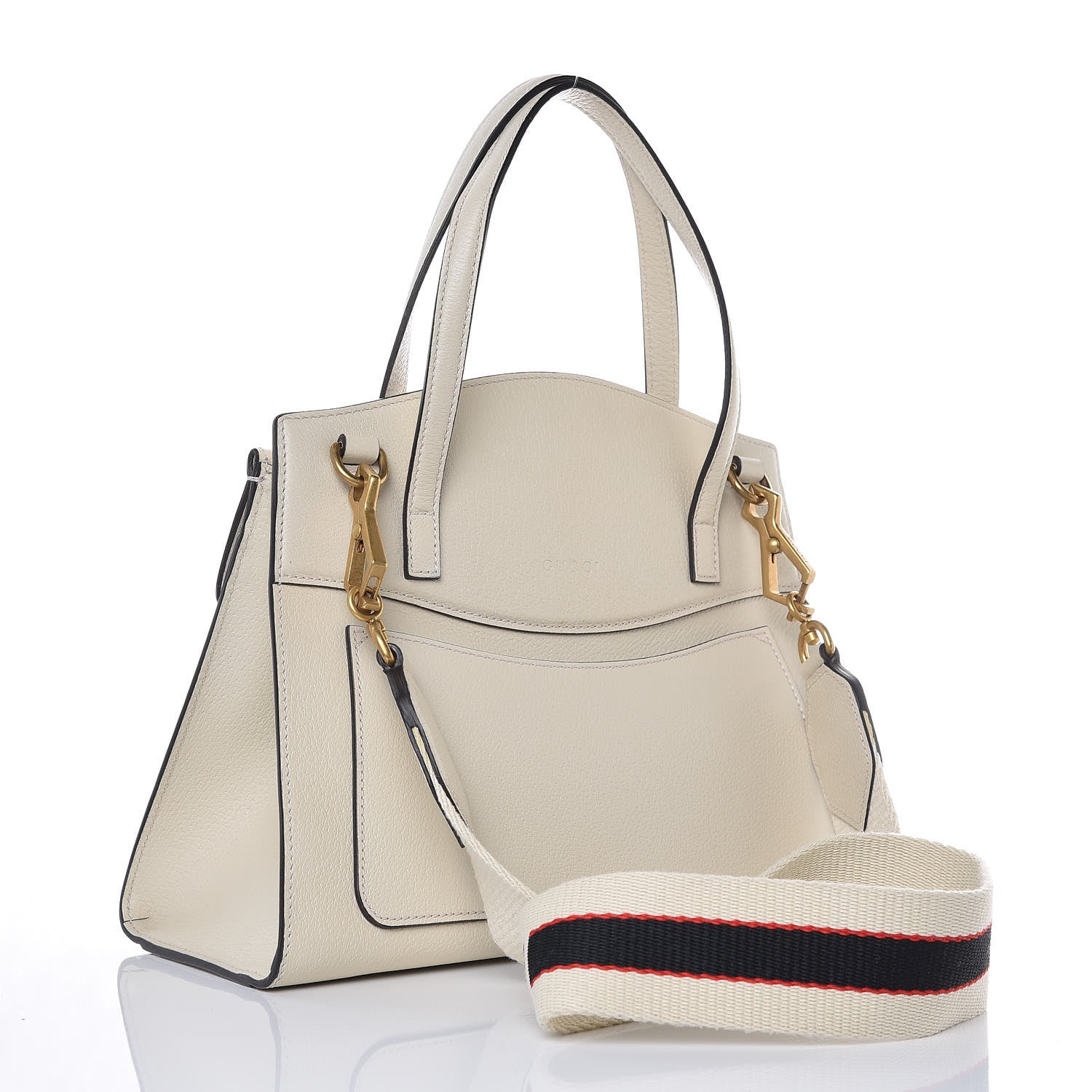 Gucci Grained Calfskin Web Stripe Butterfly Medium Totem Top Handle Bag White 4 of 13