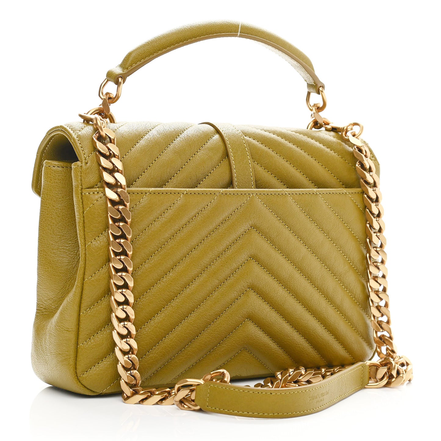 Sheepskin Matelasse Chevron Monogram Medium College Bag Olive