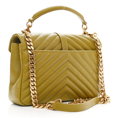 Saint Laurent Sheepskin Matelasse Chevron Monogram Medium College Bag Olive 3 of 10