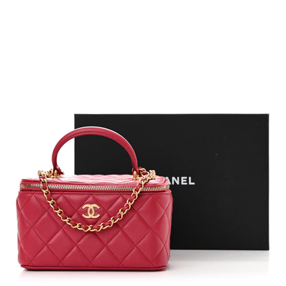 Chanel Lambskin Quilted Small Top Handle Vanity Case With Chain Dark Pink 11 of 11