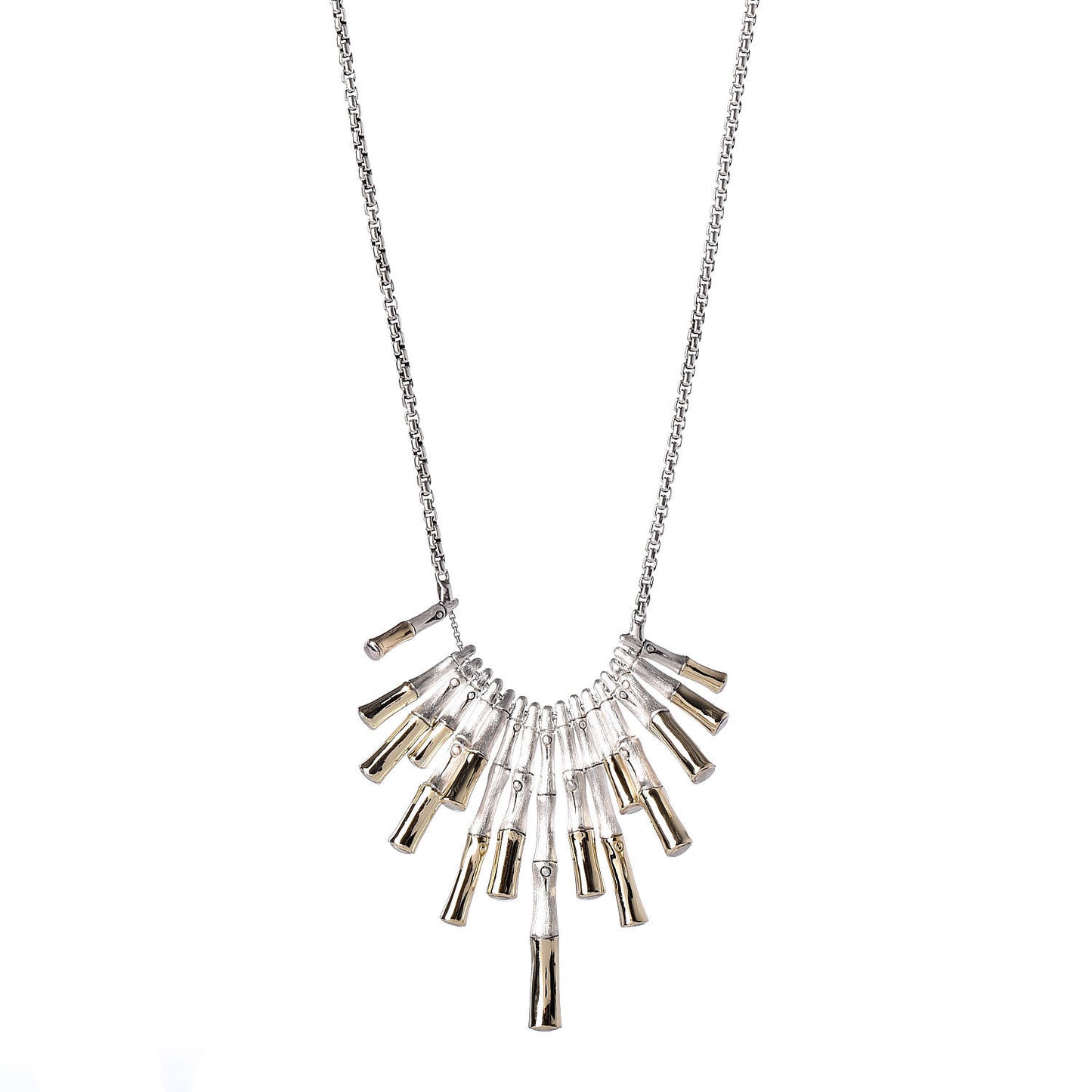 Sterling Silver 18K Yellow Gold Bamboo Bib Necklace
