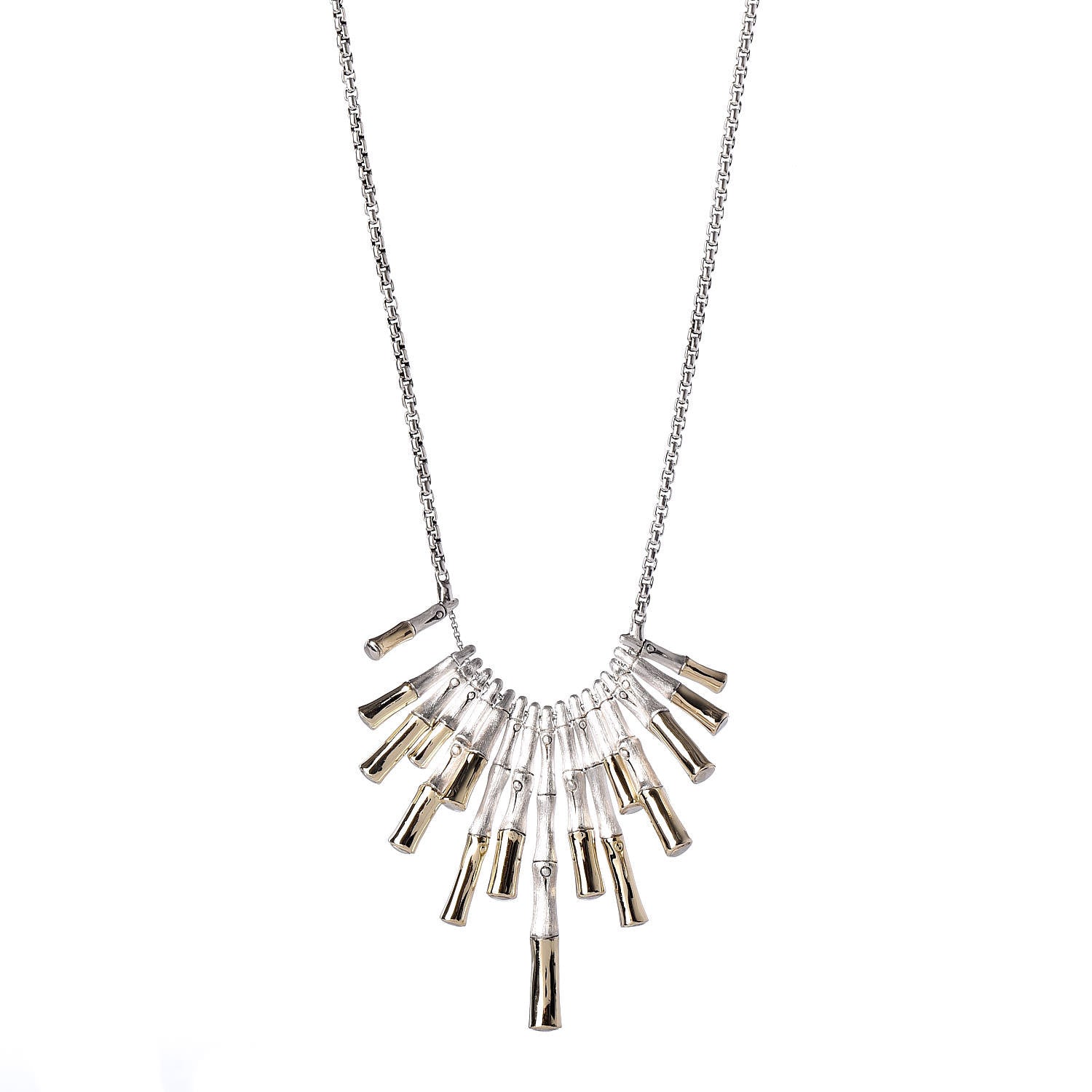 John Hardy Sterling Silver 18K Yellow Gold Bamboo Bib Necklace 1 of 6