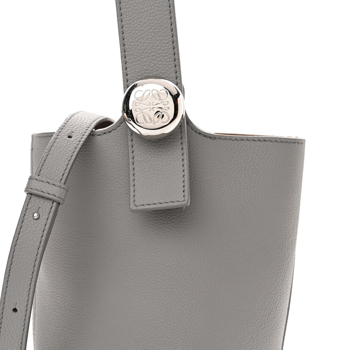 Soft Grained Calfskin Mini Pebble Bucket Bag Pearl Grey