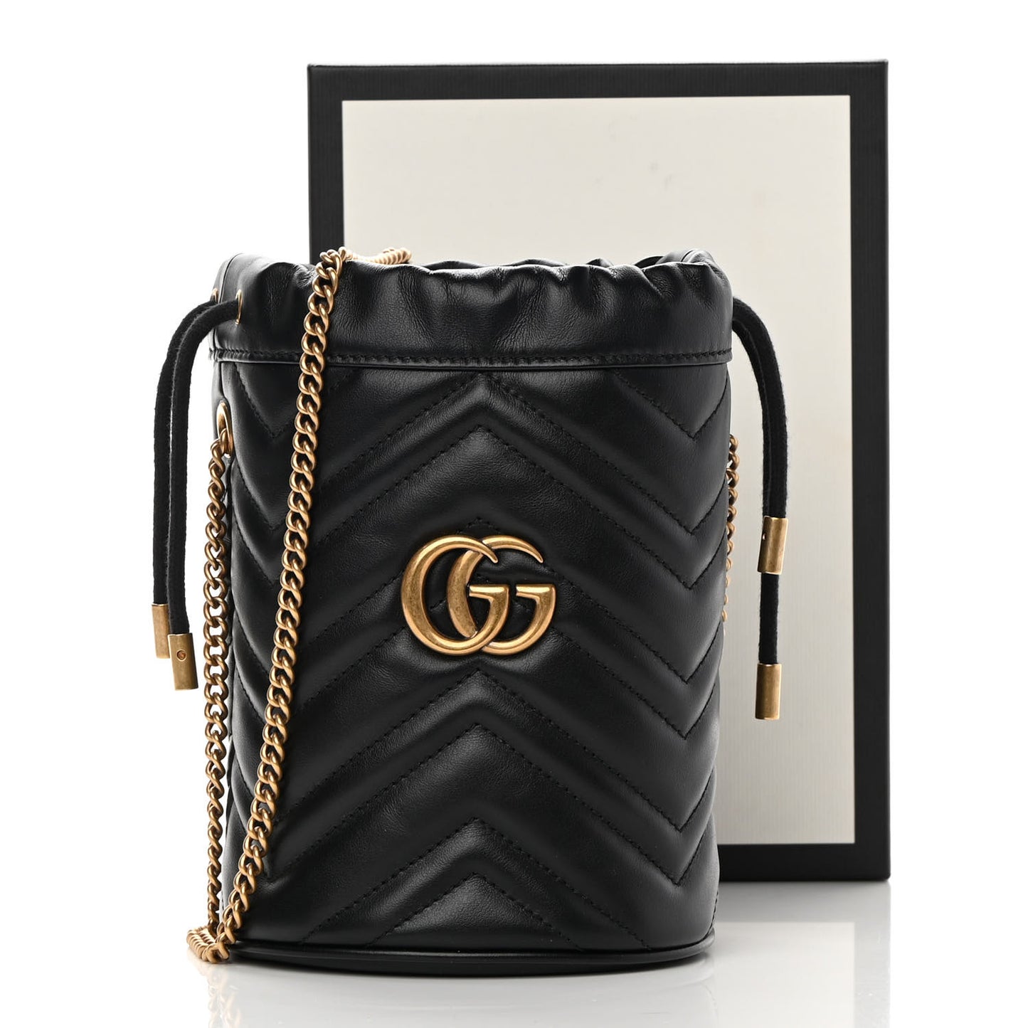 Calfskin Matelasse Mini GG Marmont 2.0 Bucket Bag Black