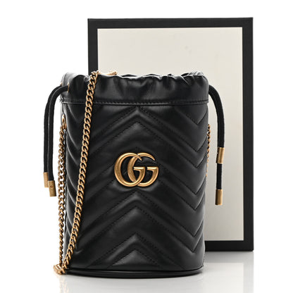 Gucci Calfskin Matelasse Mini GG Marmont 2.0 Bucket Bag Black 12 of 12