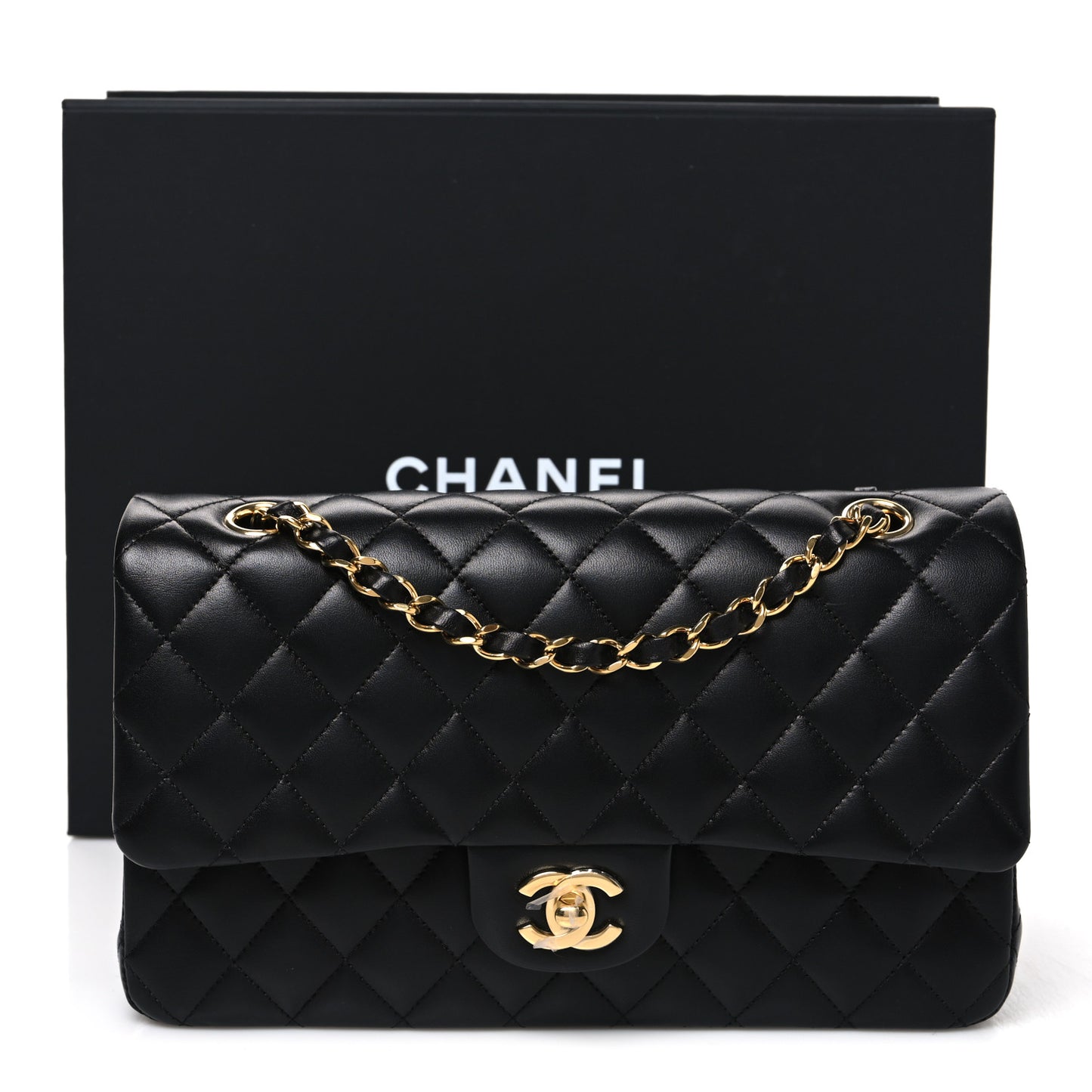 Lambskin Quilted Medium Double Flap Black