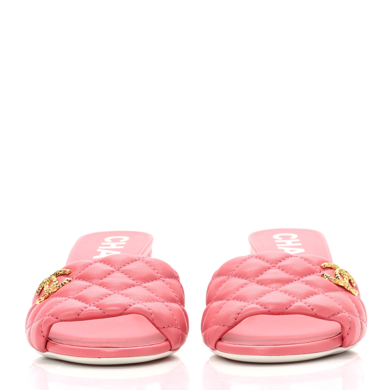 Chanel Lambskin Quilted Textured CC Mules 37.5 Pink 2 of 8